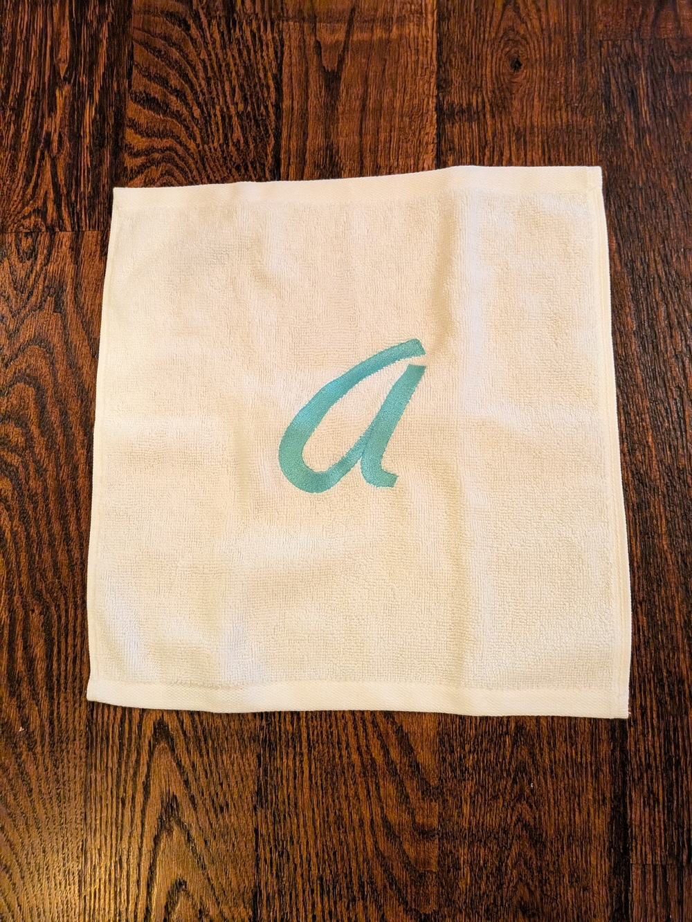 Teal Embroidered Monogram 'A' Fingertip  Towel